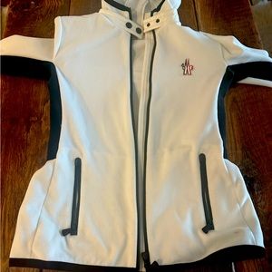 Moncler SZ L White Fleece zip hooded cardigan